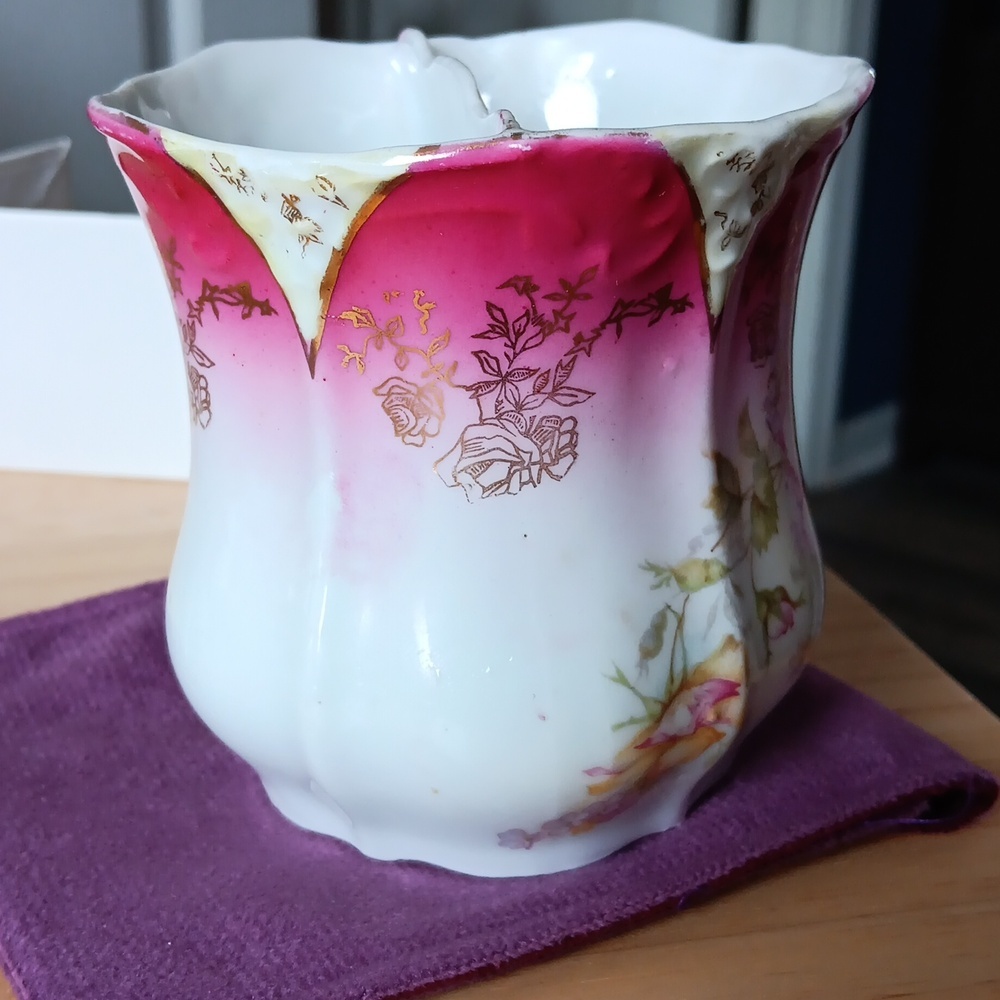 RS Prussia Elegant Floral Pink and Gold Antique Mustache Ceramic Cup - Picture 3 of 6